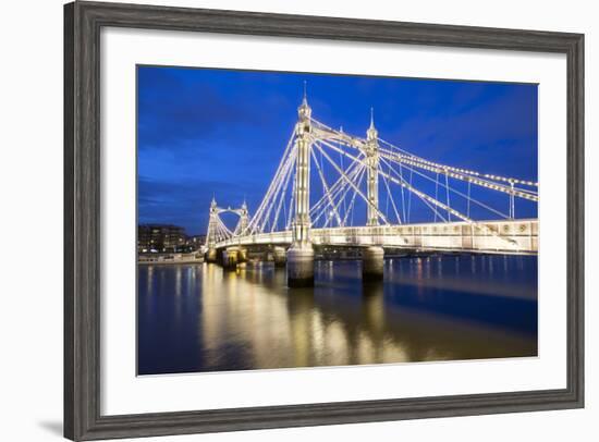 Albert Bridge and River Thames at Night, Chelsea, London, England, United Kingdom, Europe-Stuart-Framed Photographic Print