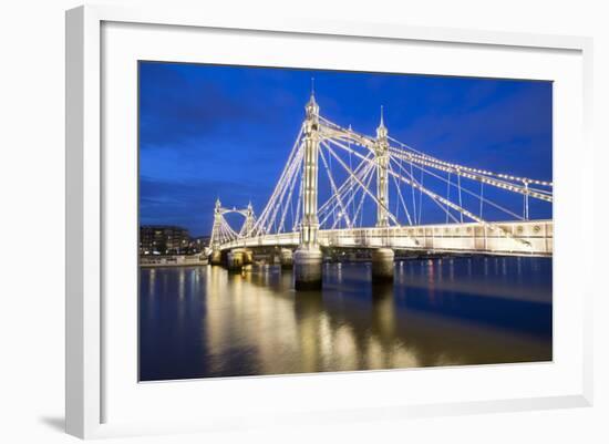 Albert Bridge and River Thames at Night, Chelsea, London, England, United Kingdom, Europe-Stuart-Framed Photographic Print