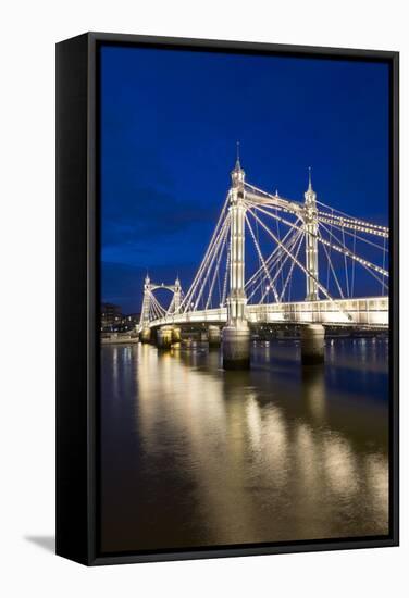 Albert Bridge and River Thames at Night, Chelsea, London, England, United Kingdom, Europe-Stuart-Framed Stretched Canvas