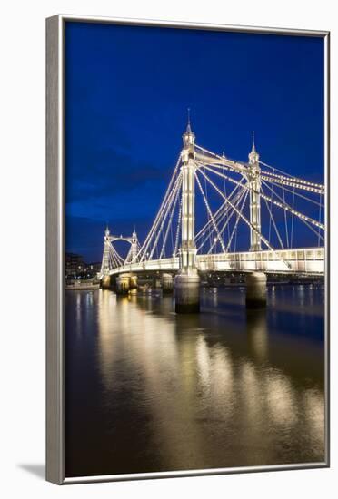 Albert Bridge and River Thames at Night, Chelsea, London, England, United Kingdom, Europe-Stuart-Framed Photographic Print