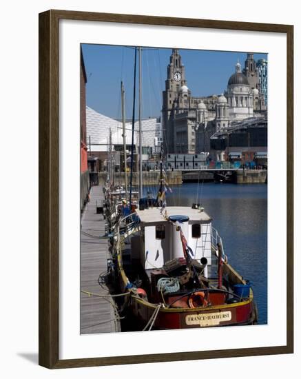 Albert Dock, with View of the Three Graces Behind, Liverpool, Merseyside-Ethel Davies-Framed Photographic Print