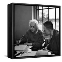 Albert Einstein, in Discussion with Robert Oppenheimer in Office Institute for Advanced Study-Alfred Eisenstaedt-Framed Stretched Canvas