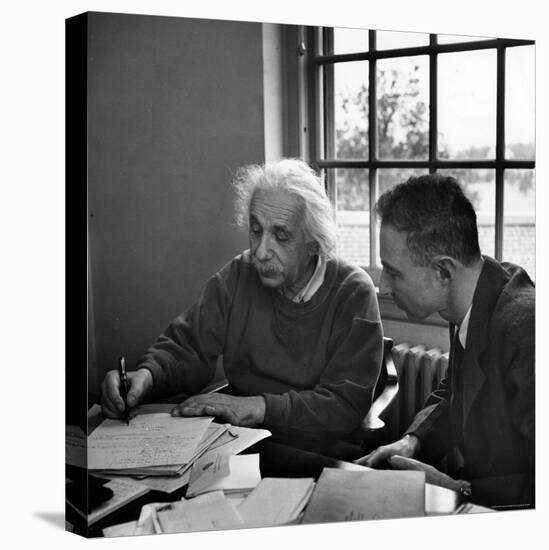 Albert Einstein, in Discussion with Robert Oppenheimer in Office Institute for Advanced Study-Alfred Eisenstaedt-Stretched Canvas