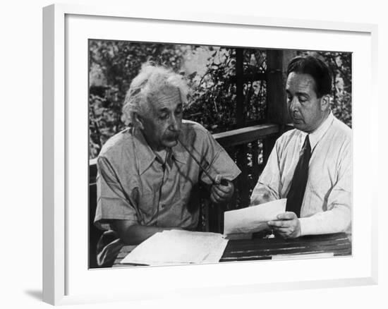 Albert Einstein, Leo Szilard Reenacting Signing Letter to Pres. Roosevelt Warning about Atomic Bomb-null-Framed Premium Photographic Print