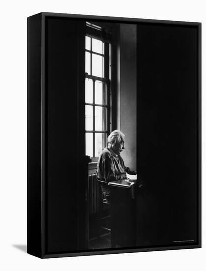 Albert Einstein Sitting Alone at the Institute for Advanced Study-Alfred Eisenstaedt-Framed Stretched Canvas