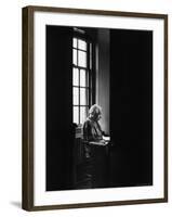 Albert Einstein Sitting Alone at the Institute for Advanced Study-Alfred Eisenstaedt-Framed Premium Photographic Print