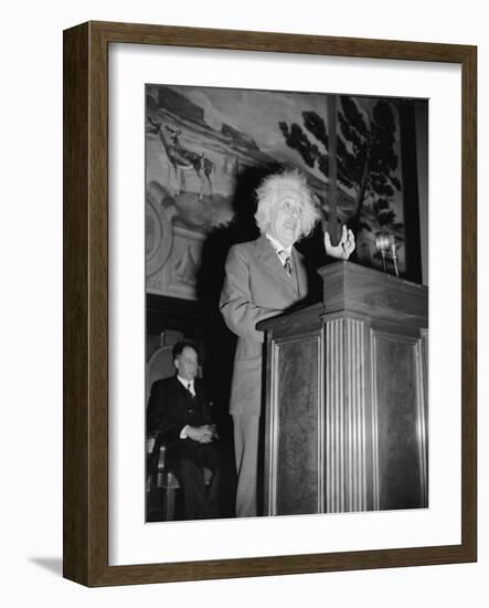 Albert Einstein speaking, c.1940-Harris & Ewing-Framed Photographic Print