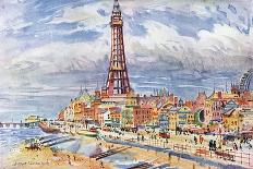 Blackpool, Tower, Beach-Albert Woods-Framed Stretched Canvas