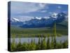 Alberta, Banff National Park, Mount Sarbach and Kaufmann Peaks Rise Above North Saskatchewan River-John Barger-Stretched Canvas