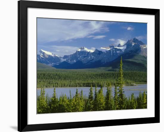 Alberta, Banff National Park, Mount Sarbach and Kaufmann Peaks Rise Above North Saskatchewan River-John Barger-Framed Photographic Print