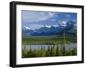 Alberta, Banff National Park, Mount Sarbach and Kaufmann Peaks Rise Above North Saskatchewan River-John Barger-Framed Photographic Print