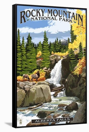 Alberta Falls - Rocky Mountain National Park-Lantern Press-Framed Stretched Canvas