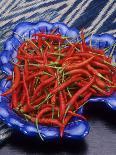 Red Chili Peppers in a Blue Bowl-Alberto Cassio-Framed Stretched Canvas