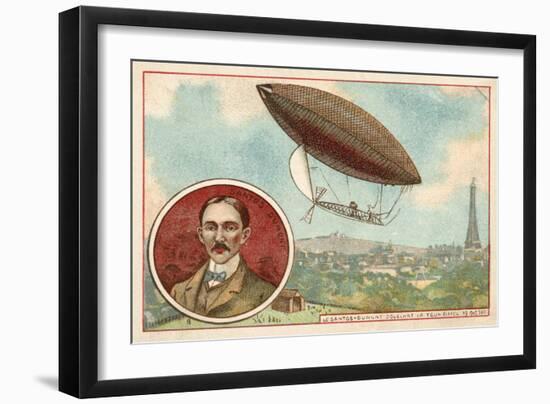 Alberto Santos-Dumont's Airship Flying around the Eiffel Tower, Paris, 19 October 1901-null-Framed Giclee Print