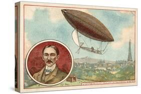 Alberto Santos-Dumont's Airship Flying around the Eiffel Tower, Paris, 19 October 1901-null-Stretched Canvas