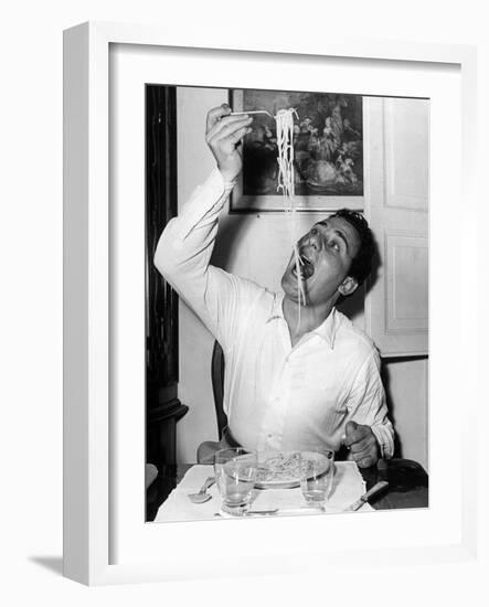 Alberto Sordi Eating Spaghetti-null-Framed Photographic Print