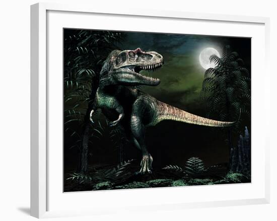 Albertosaurus Hunts by Moonlight-null-Framed Art Print