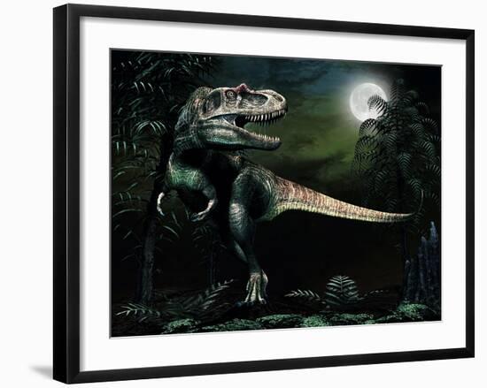 Albertosaurus Hunts by Moonlight-null-Framed Art Print