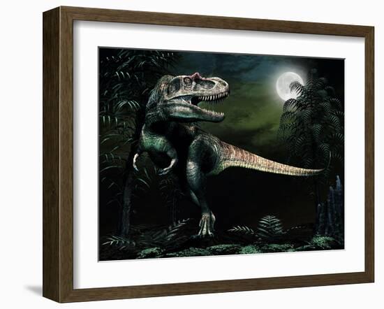 Albertosaurus Hunts by Moonlight-null-Framed Art Print