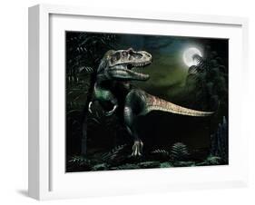 Albertosaurus Hunts by Moonlight-null-Framed Art Print