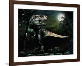 Albertosaurus Hunts by Moonlight-null-Framed Art Print