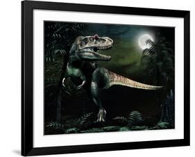 Albertosaurus Hunts by Moonlight-null-Framed Art Print