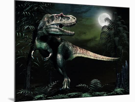 Albertosaurus Hunts by Moonlight-null-Mounted Art Print