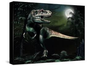 Albertosaurus Hunts by Moonlight-null-Stretched Canvas