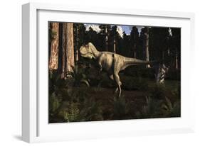 Albertosaurus Sarcophagus Wanders a Prehistoric Forest-null-Framed Art Print