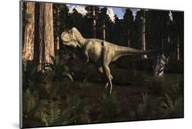 Albertosaurus Sarcophagus Wanders a Prehistoric Forest-null-Mounted Art Print