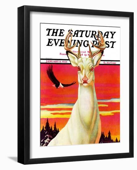 "Albino Deer," Saturday Evening Post Cover, January 8, 1938-Jack Murray-Framed Giclee Print