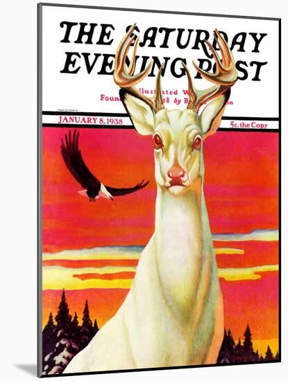 "Albino Deer," Saturday Evening Post Cover, January 8, 1938-Jack Murray-Mounted Giclee Print