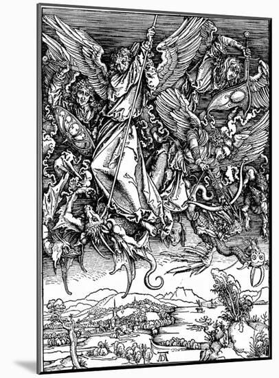 Albrecht Durer (Illustration for "Apocalypse," Scene: Michael's battle with the dragon) Art Poster-null-Mounted Poster