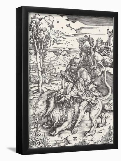 Albrecht Durer (Samson tears the lion) Art Poster Print-null-Framed Poster