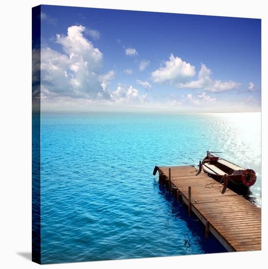 Albufera Blue Boats Lake in El Saler Valencia Spain-Miscellaneoustock-Stretched Canvas