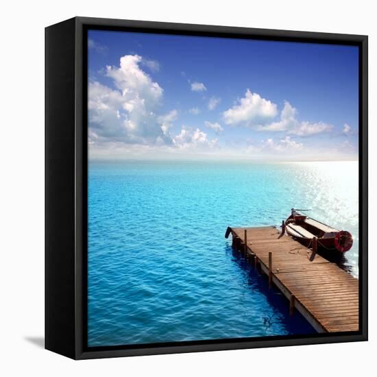 Albufera Blue Boats Lake in El Saler Valencia Spain-Miscellaneoustock-Framed Stretched Canvas