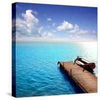 Albufera Blue Boats Lake in El Saler Valencia Spain-Miscellaneoustock-Stretched Canvas