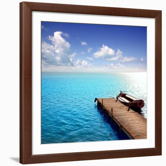 Albufera Blue Boats Lake in El Saler Valencia Spain-Miscellaneoustock-Framed Photographic Print
