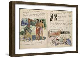 Album ancien culte Mahori :Texte manuscrit en langue française & illustrations Mahorie : 3 personna-Paul Gauguin-Framed Giclee Print