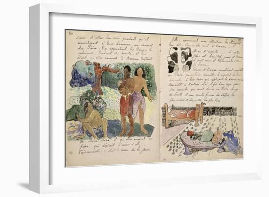 Album ancien culte Mahori :Texte manuscrit en langue française & illustrations Mahorie : 3 personna-Paul Gauguin-Framed Giclee Print