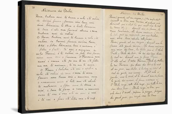 Album Ancien Culte Mahori : Texte manuscrit en langue Tahitienne "Naissance des étoiles"-Paul Gauguin-Stretched Canvas