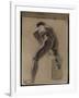 Album cartonné; Académie d'homme nu de dos, penché en avant, le genou droit sur un billot; vers-Eugene Delacroix-Framed Giclee Print