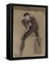 Album cartonné; Académie d'homme nu de dos, penché en avant, le genou droit sur un billot; vers-Eugene Delacroix-Framed Stretched Canvas