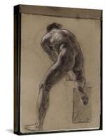 Album cartonné; Académie d'homme nu de dos, penché en avant, le genou droit sur un billot; vers-Eugene Delacroix-Stretched Canvas