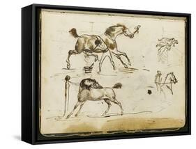 Album : Chevaux à l'écurie avec le palefrenier ; cavalier ; groupe de figures vers 1793-1800-Antoine-Jean Gros-Framed Stretched Canvas