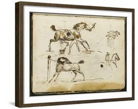 Album : Chevaux à l'écurie avec le palefrenier ; cavalier ; groupe de figures vers 1793-1800-Antoine-Jean Gros-Framed Giclee Print