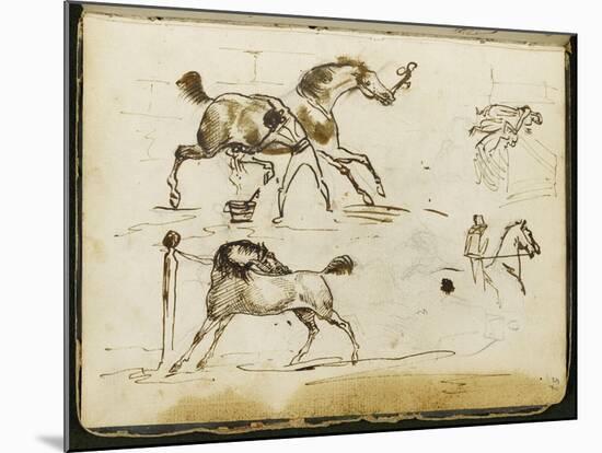 Album : Chevaux à l'écurie avec le palefrenier ; cavalier ; groupe de figures vers 1793-1800-Antoine-Jean Gros-Mounted Giclee Print