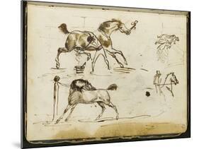 Album : Chevaux à l'écurie avec le palefrenier ; cavalier ; groupe de figures vers 1793-1800-Antoine-Jean Gros-Mounted Giclee Print
