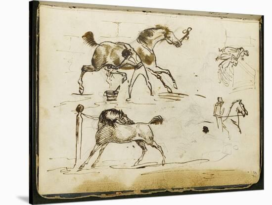 Album : Chevaux à l'écurie avec le palefrenier ; cavalier ; groupe de figures vers 1793-1800-Antoine-Jean Gros-Stretched Canvas