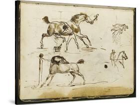 Album : Chevaux à l'écurie avec le palefrenier ; cavalier ; groupe de figures vers 1793-1800-Antoine-Jean Gros-Stretched Canvas